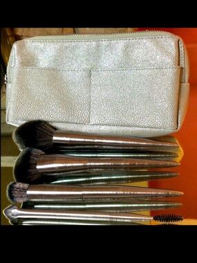 NWOT 4 Brushes & makeup bag in silver Beauty Professional